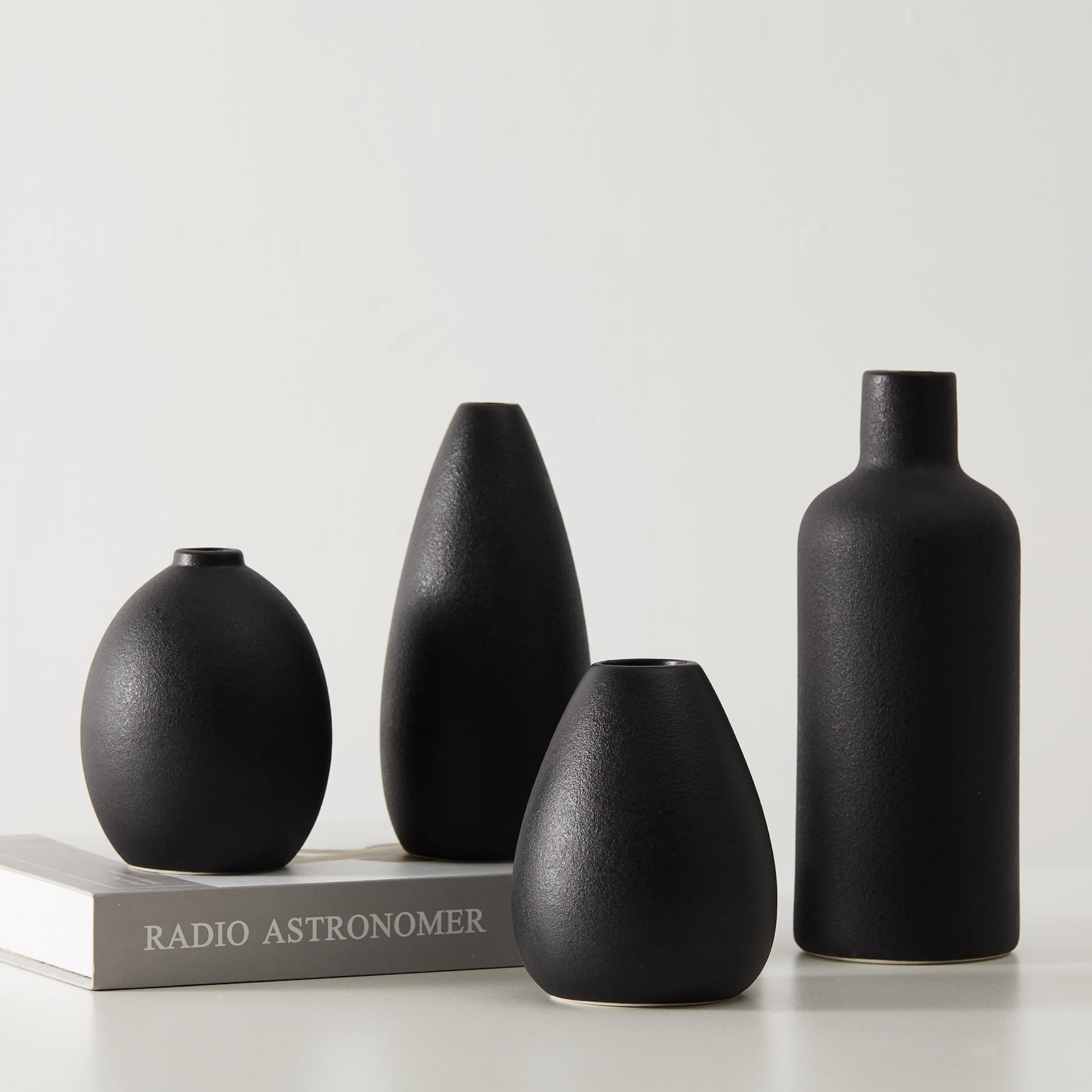 CEMABT Black Ceramic Vase Set-4 Small Vases for Flowers, Unique Flower Vases for Centrepieces, Decorative Modern Vases for Home Decor