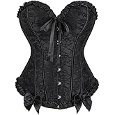 HEZEHAI Corset Tops for Women, Plus Size Women Floral Lace Corsets Pleated Trim Overbust Waist Sexy Lingerie(Black,XXL), XX-Large