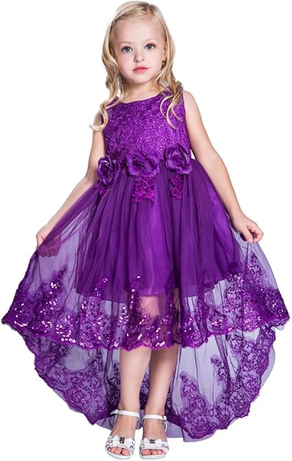 Amazon Fantastcostumes 子供 ドレス 発表会 結婚式 ロング丈 ワンピース 花 引き摺り ノースリーブ パープル 140cm キッズコスチューム ホビー