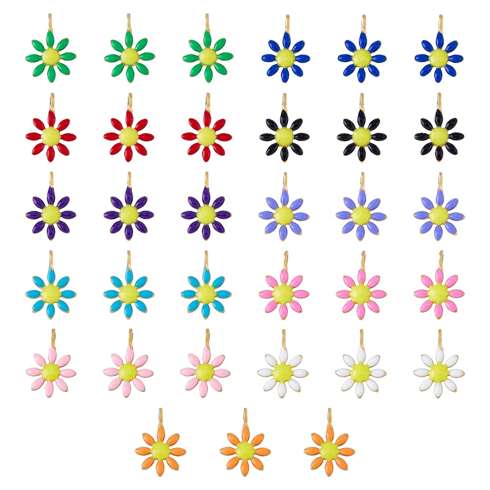 DICOSMETIC 44Pcs 11 Colors Enamel Daisy Charms 8 Petals Flower Charms White Yellow Daisy Charms Light Golden Chrysanthemum Charms Stainless Steel Charms for DIY Jewelry Making