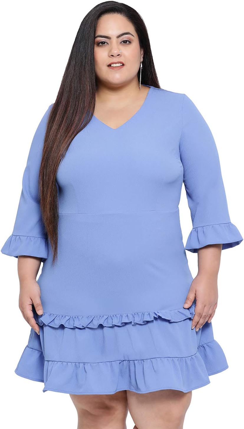 Women's Plus Size Solid Midi Dress (Blue)