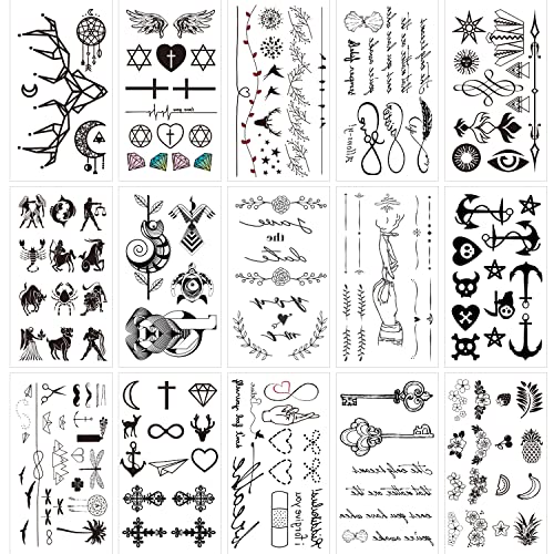 Glaryyears Fake Tiny Temporary Tattoo, 20 Pack Black Sketch Ink Line