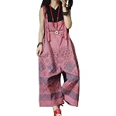 Flygo Women's Loose Baggy Denim Jumpsuit - Floral Printed Wide Leg Romper Overalls - View #10
