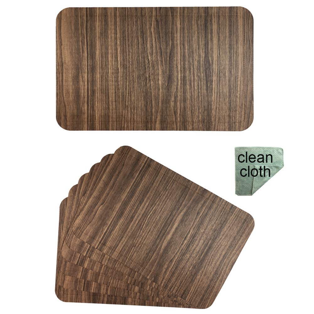Red-A Dining Table Placemats Set of 6 Heat-Resistant Wipeable Table Placemats for Kitchen Table Decoration Waterproof Vinyl Placemats Easy to Clean,Brown