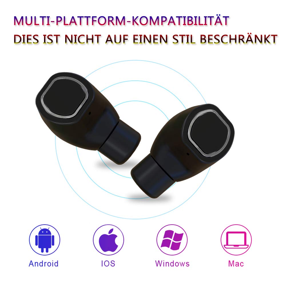 Bluetooth Kopfhörer in Ear - Bluetooth Headset V5.0 Stereo-Minikopfhörer Ohrhörer Bluetooth Kabellos IPX6 Wasserdicht True Wireless Earbuds mit Ladekästchen und Integriertem Mikrofon, von Ruicer