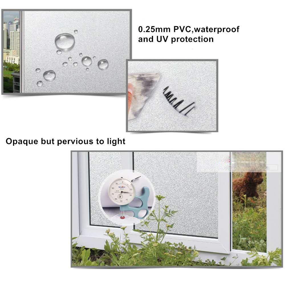 chinacam66 Privacy Window Film Frosted Glass Stickers 45 * 200cm Self Adhesive & Anti-UV Window Cling for Living Room Bedroom Bathroom Office Meeting Room