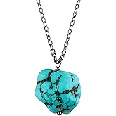 NJCRAFT Raw Gemstone Pendant Necklace for Women |Natural Healing Crystal Rough Pendant 15–25 Carat | 8–14 mm Stone |Black Plated Chain 16+2 Inch Adjustable | Gift Jewelry