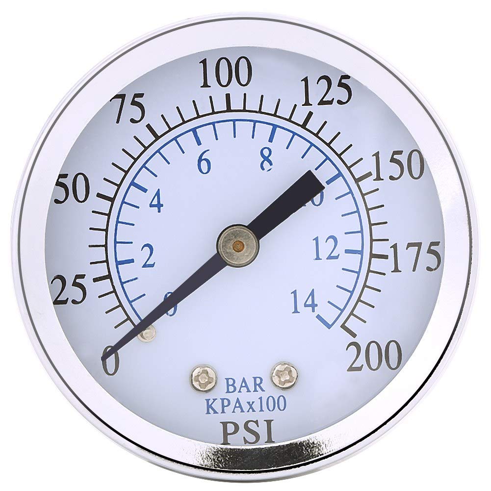 Pressure Gauge 1/4" Thread Mini Hydraulic Pressure Gauge Male Water Low Pressure Gauge for Fuel Air Oil 0-200psi / 0-14bar