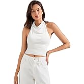 SUUKSESS Women Halter Cowl Neck Tank Tops Sexy Double Lined Backless Summer Going Out Cami Top