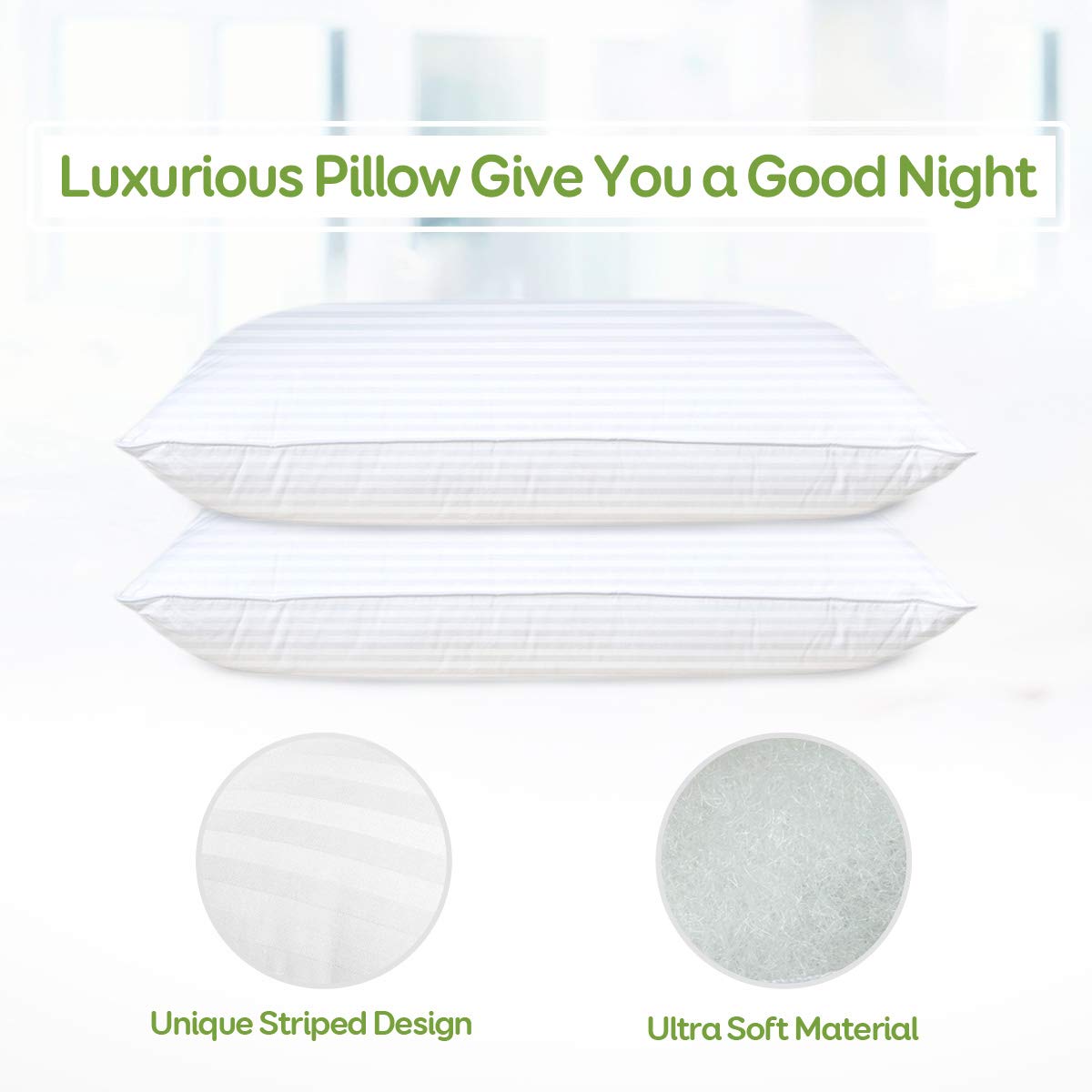 Sivio Premium Bed Pillow, 2 Pack, Luxury Plush Pillow Insert for Home and Hotel, Superfine Microfiber 100% Cotton, Skin-Friedly, Personal Care Loft Pillow for Good Sleep, Queen