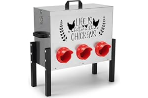 ‎Tgeyd Chicken Feeder Box 30 lbs Galvanized Metal, 6 Feeding Ports, Comes with Metal Feeder Box Stands for Chickens, Ducks, Geese