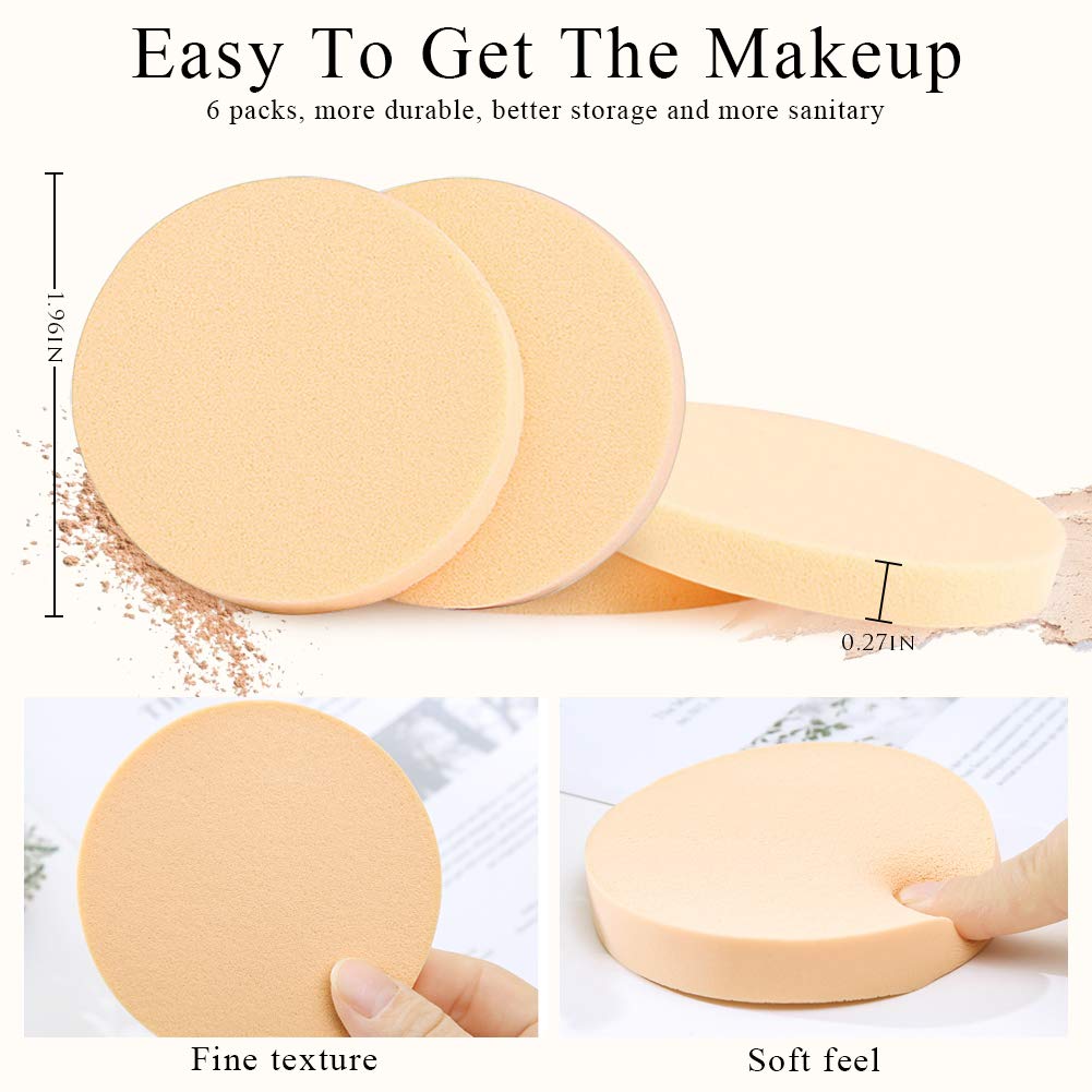 BEAKEY 12 Pcs Round Makeup Sponges with Air Cushion Powder Puff, Latex-free Blending Sponge and Makeup Puff for Liquid Foundation, Cream, Powder, Concealer (6 Sponges+6 Puffs) : Beauty