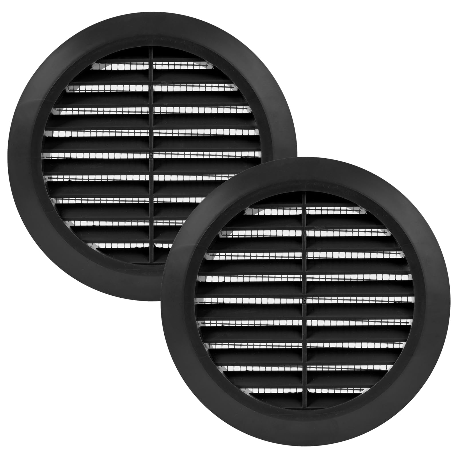 Vent Systems 100 mm / 3.94'' Inch - Black Pack of 2 Air Vent Cover - Round Air Vents - Ventilation Grille - Integrated Insect Screen - HVAC Vents for Bathroom, Home Office, Kitchen