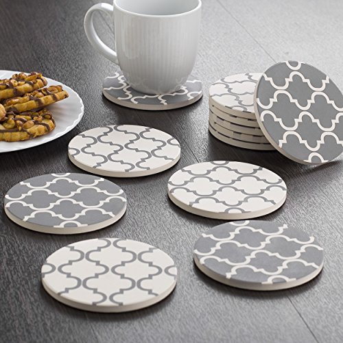 Y YHY Absorbent Stone Coaster Set, Drink Spills Coasters, Set of 6, Grey & White, Geometric Pattern