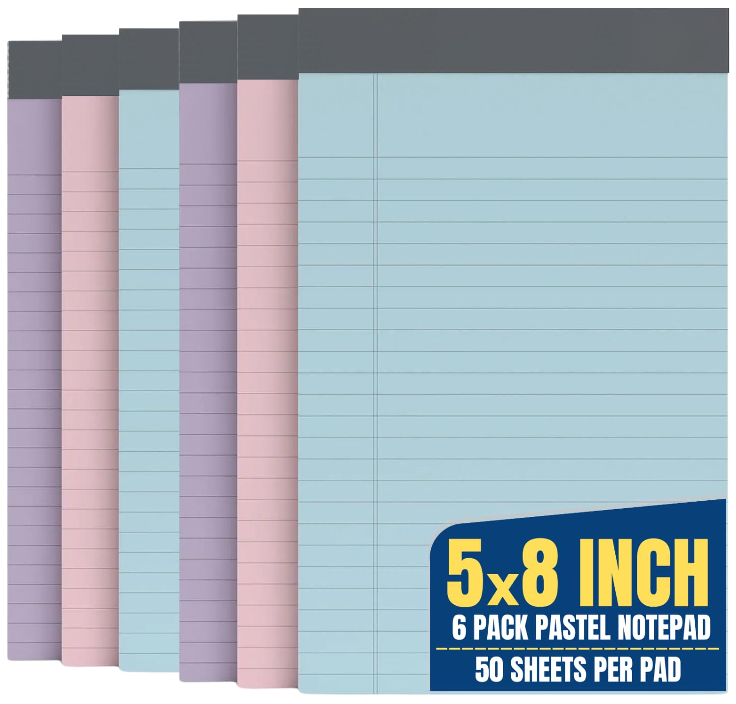 1InTheOffice Notepads, 5" x 8", Narrow, Assorted Pastel, 50 Sheets/Pad, 6 Pads/Pack