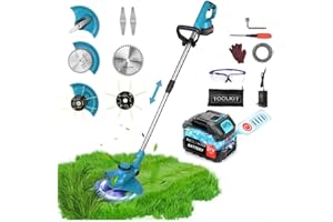 REFFMOV Brushless Electric Weed Eater Cordless Weed Wacker Battery Operated, 8-12 inch 21V Cordless String Trimmer with Battery and Charger, 3000mAh Grass Trimmer Cordless 3-in-1 Edger Lawn Tool Extra Spool