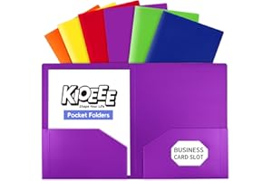 KIOEEE Heavy Duty Plastic Folders with 2 Pockets (6 Pack),Fit Letter Size Paper, Business Card Slot, Assorted Colors for Scho