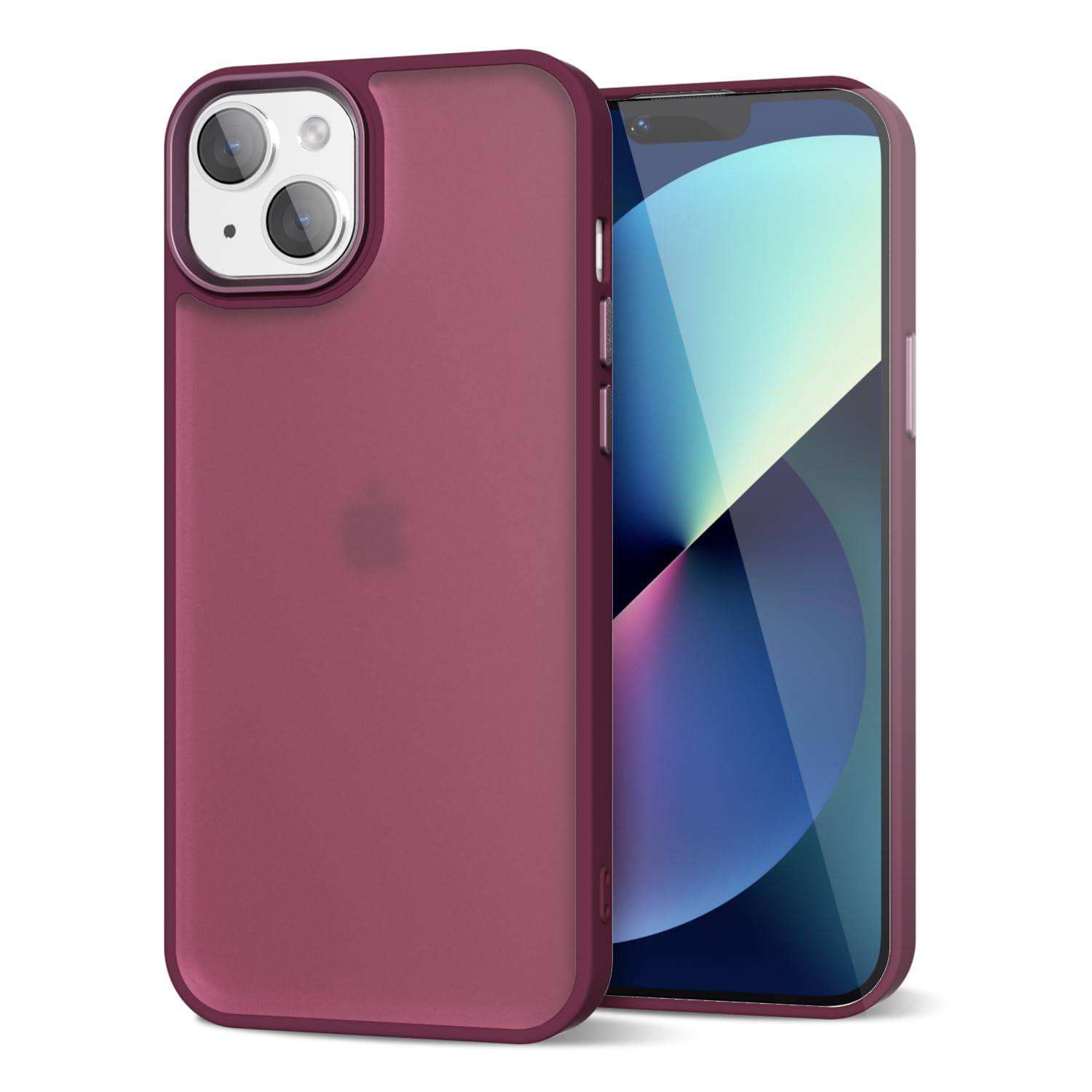 Photo 1 of LoeoeL for iPhone 14/13 Case Clear Matte, Frosted Translucent Thin Slim Protective Phone Case for Women Men, Shockproof Hard Plastic & TPU Silicone Non-Slip Bumper, Burgundy Fall