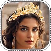 JONKY Greek Goddess Crown Gold Leaf Rhinestone Headpiece Bridal Headband for Women