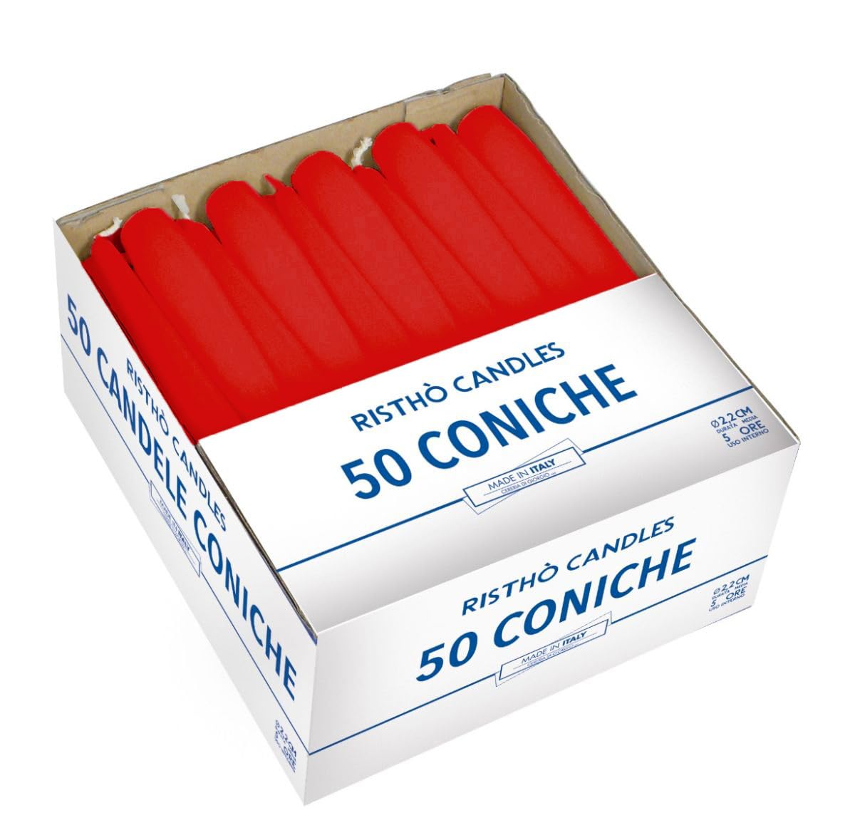 CERERIA di Giorgio risthò Cone for Candlestick, Wax Candles, Red, 2.2 X 25 CM, 50 Units