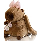 WUFUVAP Cute Capybara Backpack with Leash Soft Bow Capybara Stuffed Animals Plush Backpack Gifts for Womens