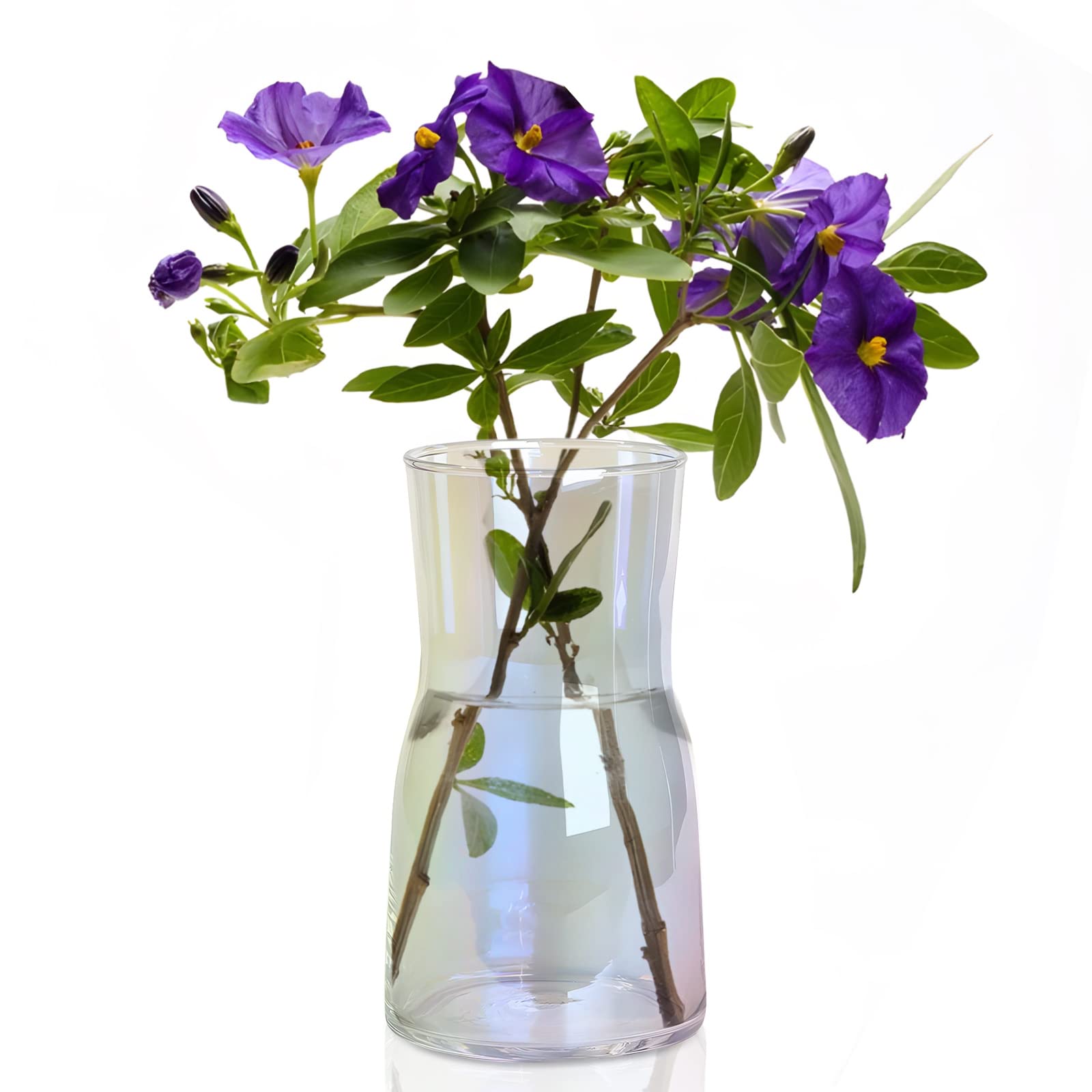 Irised Clear Glass Tall Flower Vase, Thick Bottom Large Glass Vases for Centerpieces Flowers Decor, Tall Glass Decorative Vase for Living Room Kitchen Office Home