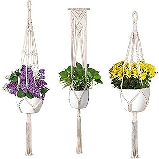 3 Stück Makramee Blumenampel Baumwollseil Hängeampel, Blumentopf Pflanzen Halter Aufhänger Pflanzenhalter für Innen Außen Decken Balkone Wanddekoration