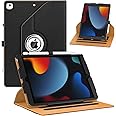 ZoneFoker for New iPad 9th/ 8th/ 7th Generation Case, iPad 10.2 Case, 360 Degree Rotating Multi-Angle Viewing Stand, Leather Cover with Pencil Holder for iPad 10.2 inch 2021/2020/ 2019 - Black/Brown