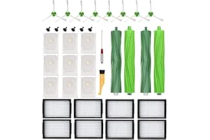 ANBOO 27 Pack Replacement Parts for iRobot Roomba i7 i7+ i3 i3+ i4 i4+ i6 i6+ i8 i8+ j7 j7+/Plus E5 E6 E7 Vacuum Cleaner,2 Set Rubber Brushes & 8 Vacuum Filters & 8 Side Brushes & 9 Vacuum Bags