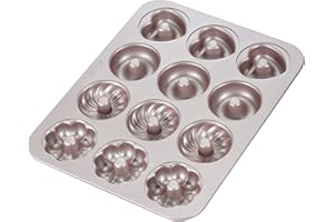 CHEFMADE Donut Mold Cake Pan, 12-Cavity Non-Stick Pattern Doughnut Bakeware for Oven Baking (Champagne Gold)