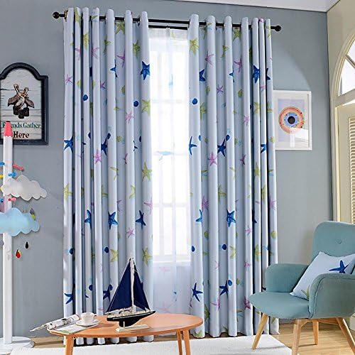 Yuan Futian Graffiti color Starfish cloth Drapes fabric polyester Drapes 2 Piece , blue , 180cm210cm/70"82"