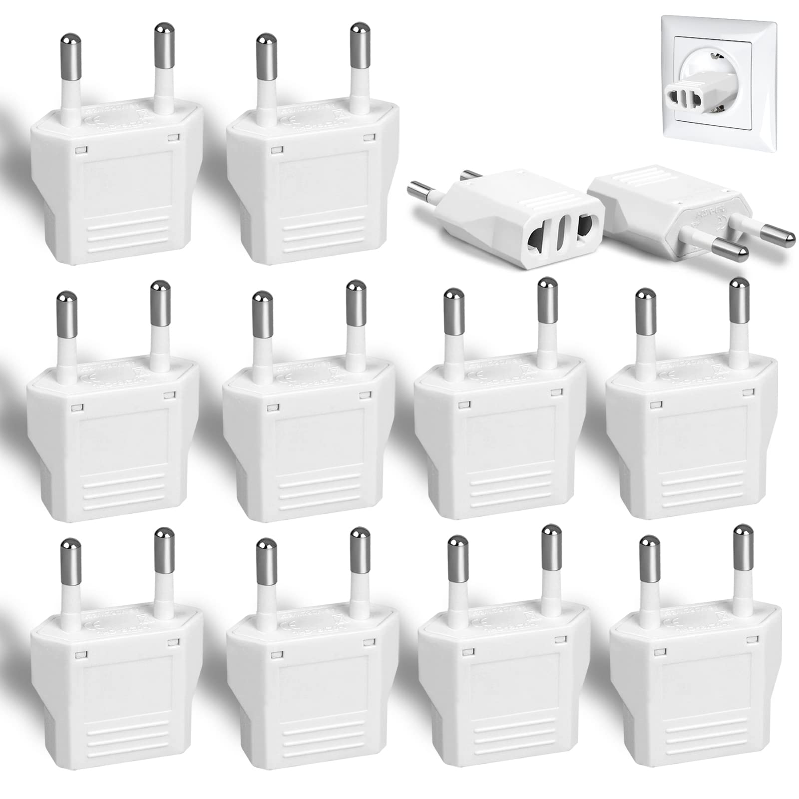 Photo 1 of 12 Pack White US to Europe Travel Adapter - Type C Plug Adapter for European Outlets
