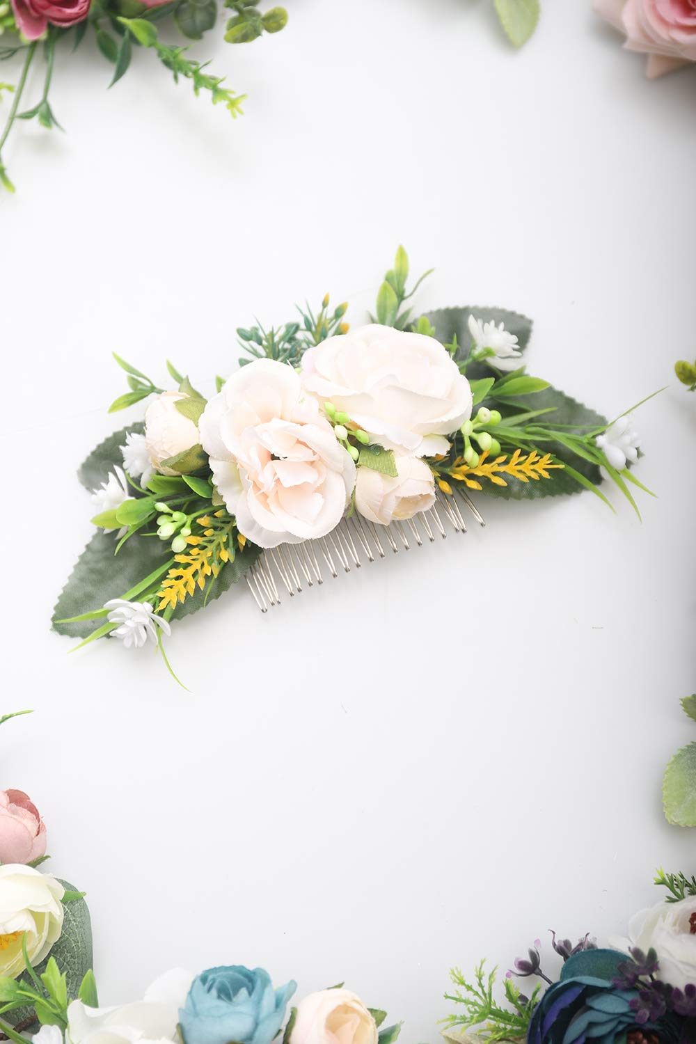 Amazon Com Denifery Flower Hair Comb Floral Cream Pink Fairy Hair Flowers Bridal Hair Fashion Accessories Barn Wedding Woodland Hair Comb Beauty