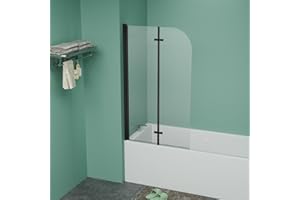 BARONAGE Folding Tub Shower Door 34" W x 58" H, Frameless Bathtub Shower Doors with 1/4" (6mm) Tempered Glass, Half Shower Glass Door for Tub, Matte Black