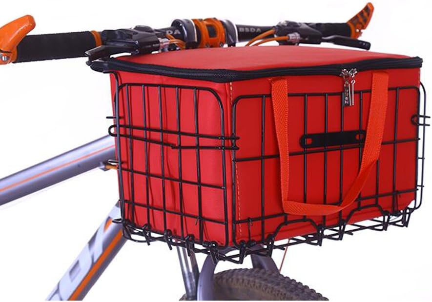DRAGON SONIC Functional Basket Portable Foldable Front Bike Basket with Red Inner Bag