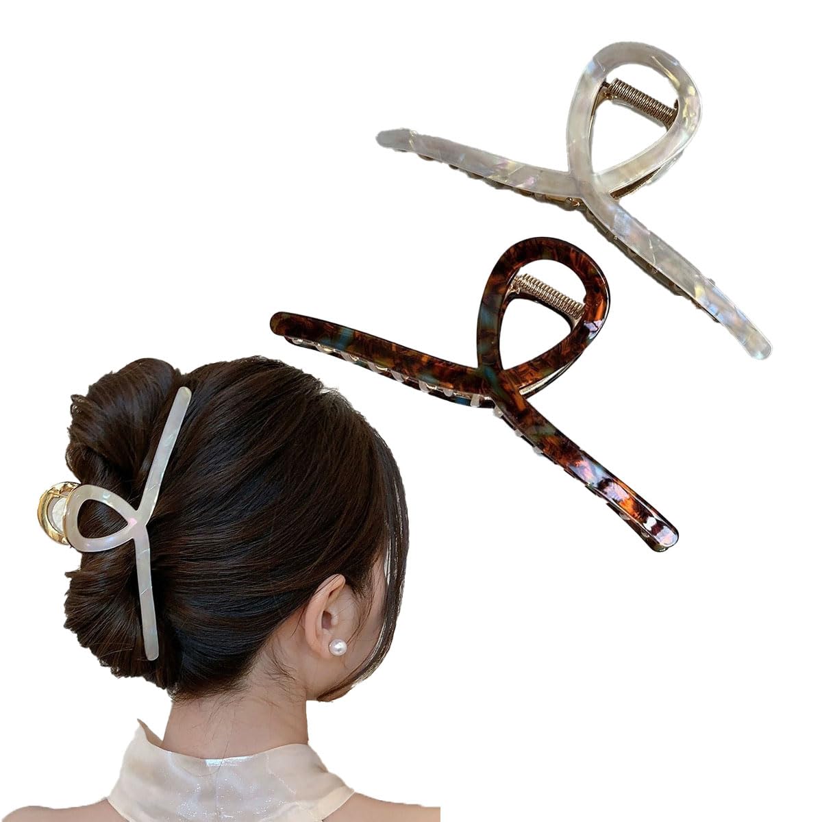 5 Inch Large Hair Claw Clips for Thick Hair,Nonslip Hair Clips,Strong Hold Matte Hair Clamps,Fashion Hair Styling Accessories (F-2pcs)