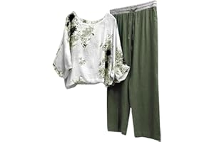 LITETAO Two Piece Outfits for Women 2023 Women's Casual Linen Button Shirt High Waist Loose Curvy Straight Leg Pant