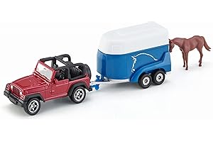 Siku 1651, Jeep with Horse Trailer, Metal/Plastic, Multicolour, Incl. 1 Toy Horse, Opening Loading Flap