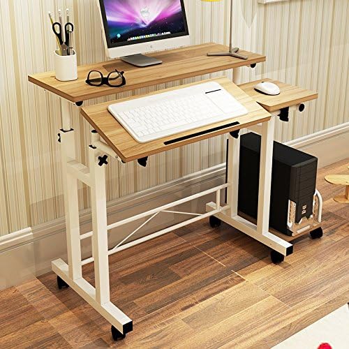 LULUXI 31.5”W23.6”D Height Adjustable Computer Computer Laptop Desk on Wheels With Host Holder, OAK wood