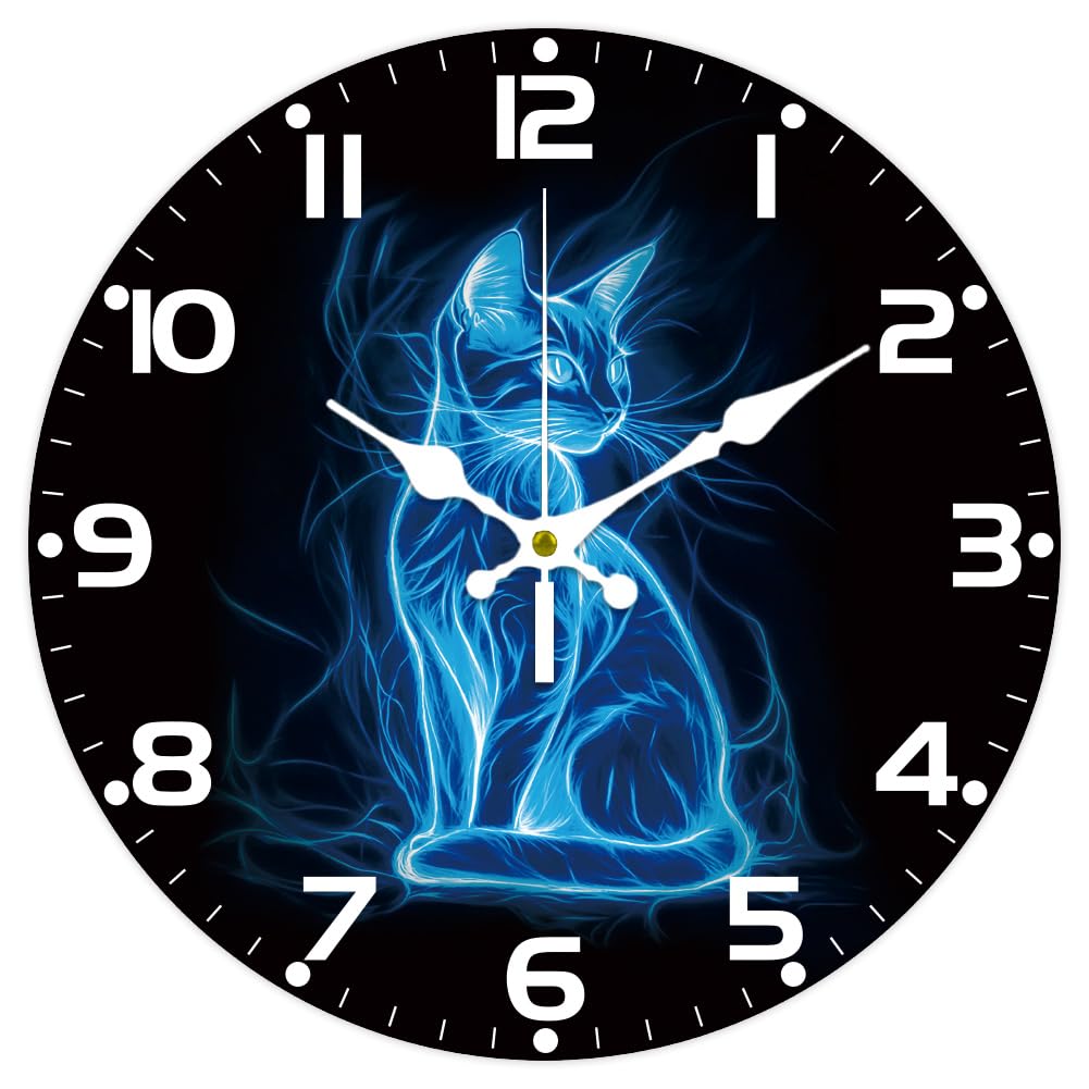 Photo 1 of **FOR PARTS/ DOESN'T TELL TIME*** CHGCRAFT Glowing Cat Pattern Wall Clock Fluorescent Non-Ticking Clock 12 Inch Round Decorative Clocks Printed Wall Clock for Home Office Decoration