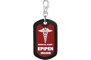 mnmoom Epipen Inside Tag-Red Medical Alert Zipper Pull Bag Tag (1pcs)