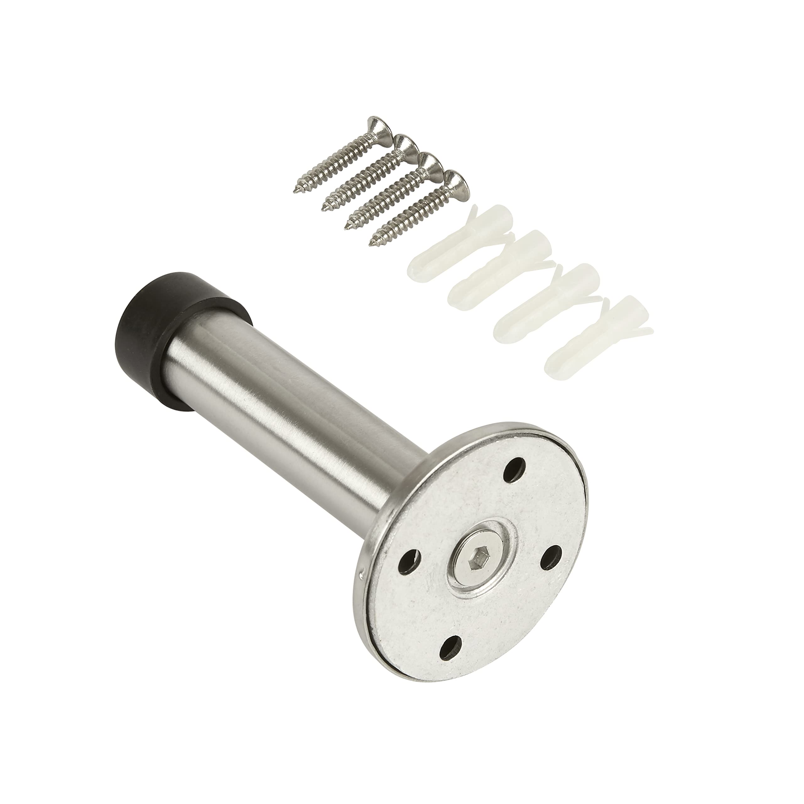 Dove Factor Screw Stainless Steel Long Door Stopper with Sound Dampening Bumper Top (Pack of 1)