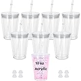 Maucircol 12 Oz Acrylic Kids Snowglobe Tumbler, 8 Pack Pre-Drilled Double Wall Plastic Snow Globe Cup for Glitter Snow Globe Diy