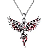 YAFEINI Black Red Phoenix Pendant Necklace 925 Sterling Silver Jewelry for Women Mom