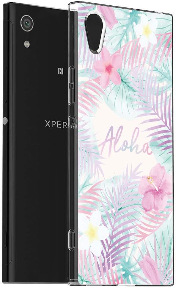 Pnakqil Sony Xperia XA1 Case, Transparent Clear with Stylish Patterned Ultra Slim Protective Shockproof Soft Gel TPU Silicone Back Cover Skin Bumper Cases for Sony XperiaXA1, Aloha Colorful leaves
