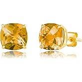 925 Sterling Silver Cushion Cut Gemstone Stud Earrings for Women | 8MM Hypoallergenic Birthstone Stud Earrings | Anti Tarnish Silver Earring Studs by MAX + STONE