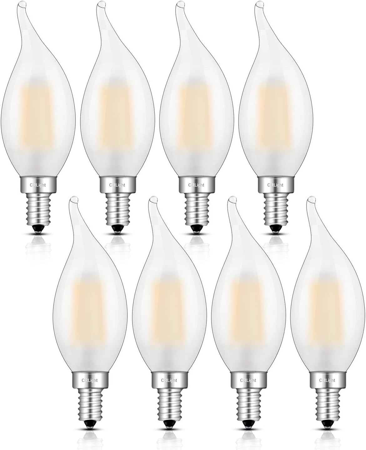 CRLight 6W Dimmable LED Candelabra Bulb 65W Equivalent 650LM, 3200K Soft White E12 Base LED Filament Light Bulbs, CA11 Candle Flame Tip Frosted Glass Chandelier Bulbs, Smooth Dimming Version, 8 Pack
