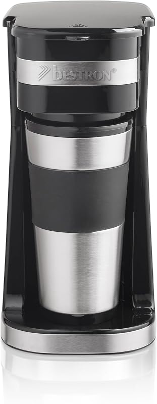 Máquina de café bestron, cafeteira com copo isolado, para café com filtro moído, 2 xícaras grandes, 750 watts, aço inoxidável, 0,42 litros, cor: preto