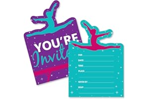 Big Dot of Happiness Tumble Flip & Twirl - Gymnastics - Shaped Fill-in Invitations - Birthday Party or Gymnast Party Invitati