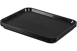 Minekkyes 4-Pack Plastic Cafeteria Serving Tray, Fast Food Serving Tray, Black
